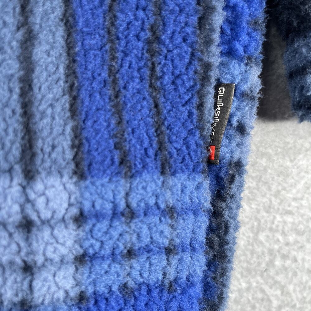 Quiksilver Sherpa Full Zip Sweatshirt Jacket Mens L Blue Plaid Warm Pockets New - Picture 2 of 14